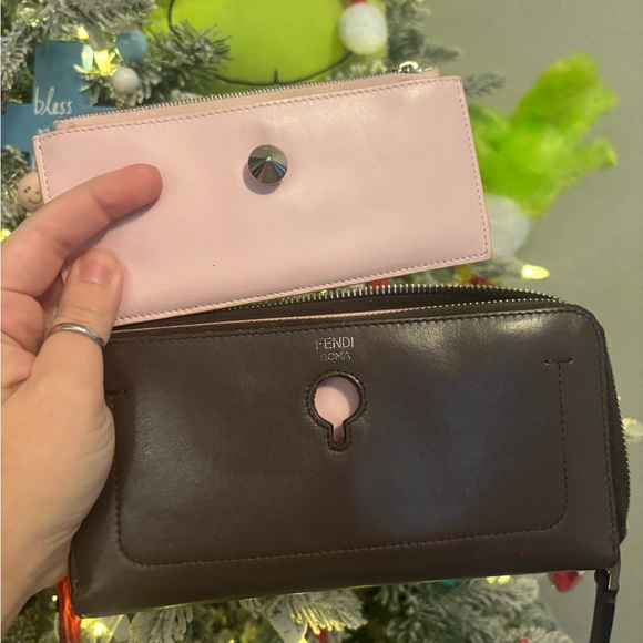 Fendi Brown & Pink Leather Long Zippy Wallet W/ Pouch - Picture 8 of 11